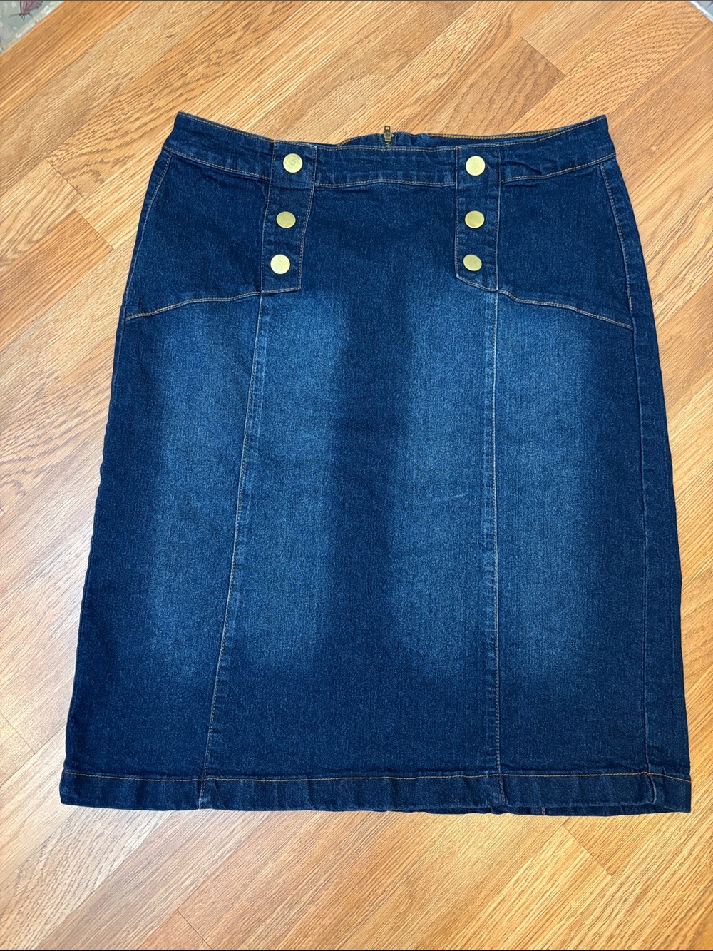 Be Girl dark wash blue denim midi skirt. Size XL.